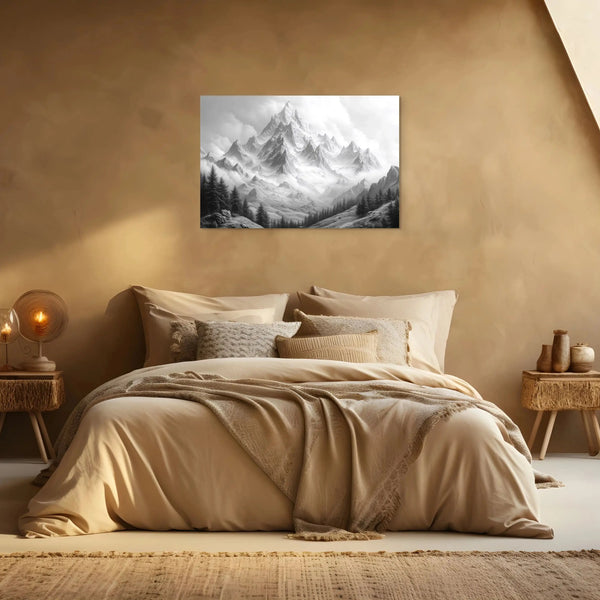 Toile Montagne — Dessin en Noir et Blanc | Art Virtuoso
