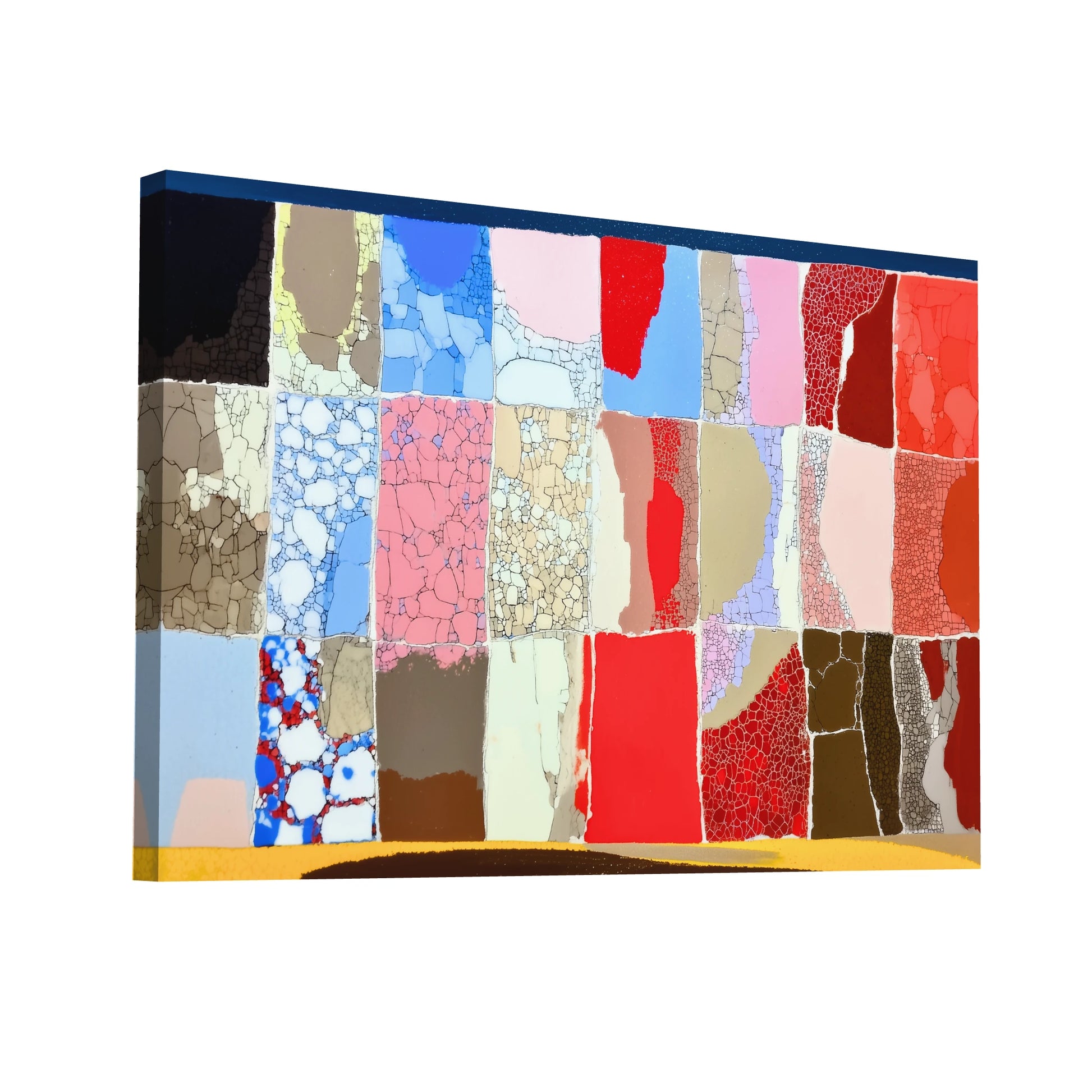 Product Hero 3D WebP Toile Patchwork polaire – tesselles givre & carmin - Art Virtuoso