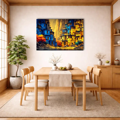 Peinture Paysage Africain - Village au Bord du Canyon