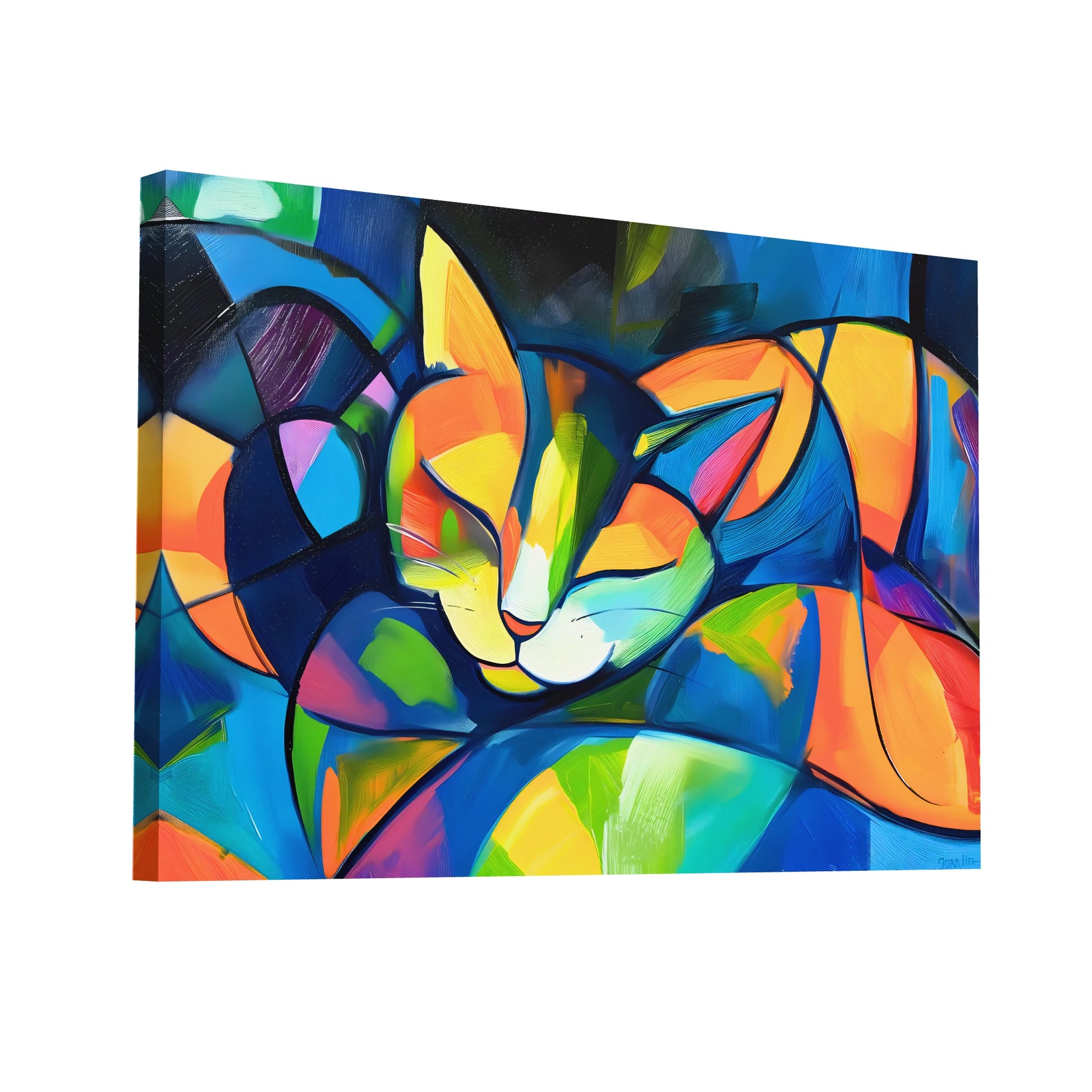 Product Hero 3D WebP Peinture Abstraite Chat - Fusion Colorée Cubiste - Art Virtuoso