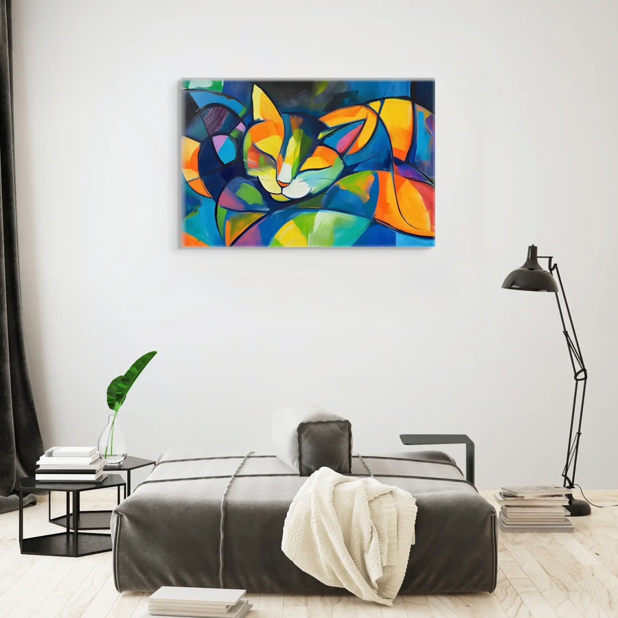 Peinture Abstraite Chat - Fusion Colorée Cubiste