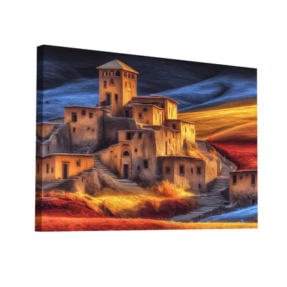 Product Hero 3D WebP Peinture Afrique - Village Berbère du Sahara - Art Virtuoso