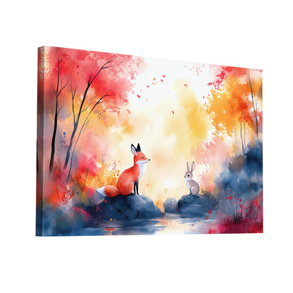 Product Hero 3D WebP Peinture Aquarelle Animaux - Renard et Lapin en Harmonie - Art Virtuoso