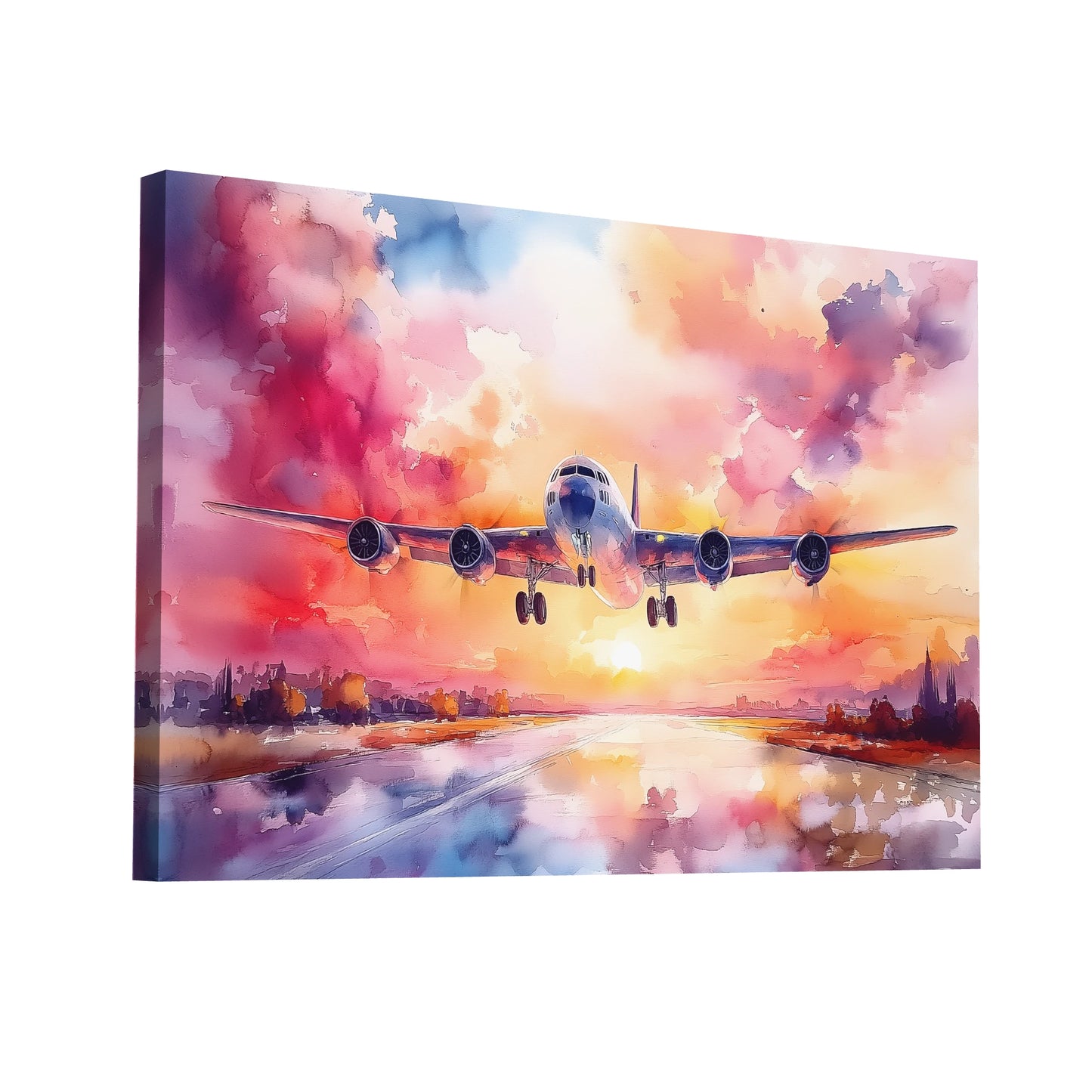 Product Hero 3D WebP Peinture Aquarelle Avion – Envol au Crépuscule - Art Virtuoso