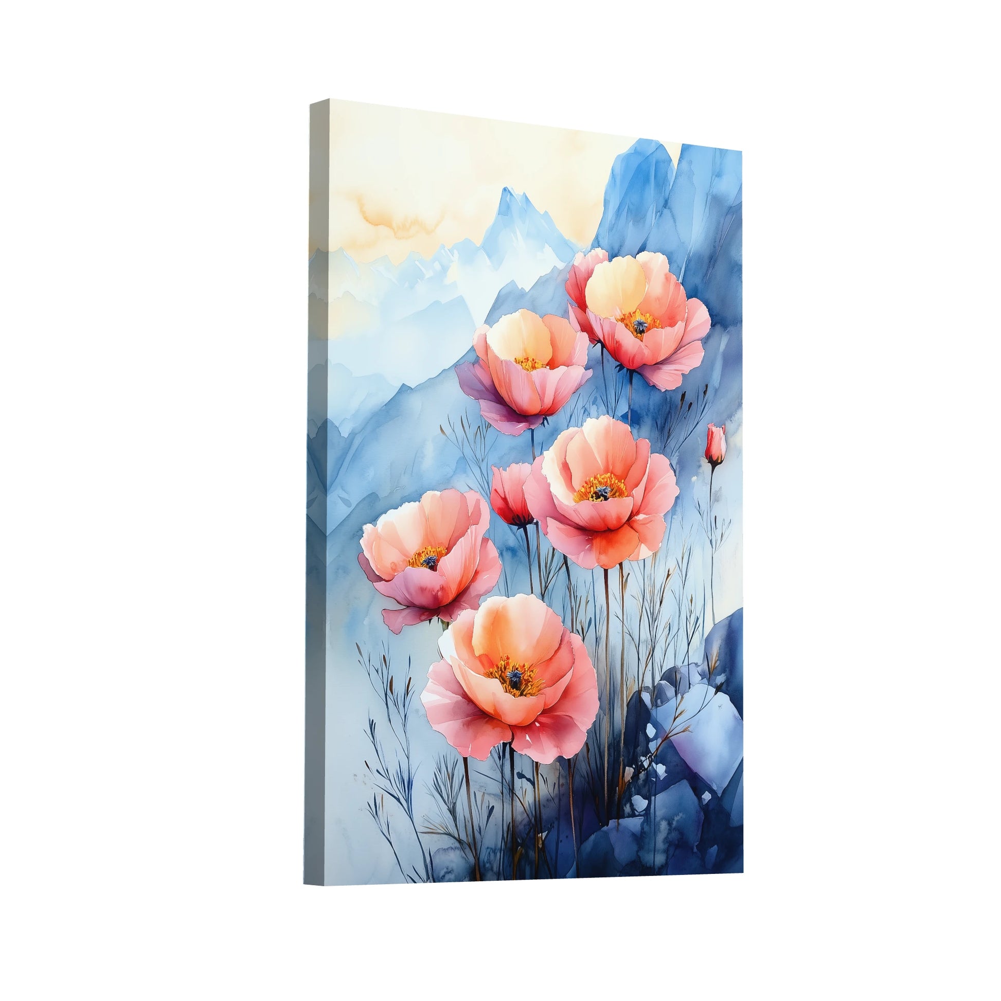 Product Hero 3D WebP Peinture Aquarelle Coquelicot au Cœur des Montagnes - Art Virtuoso
