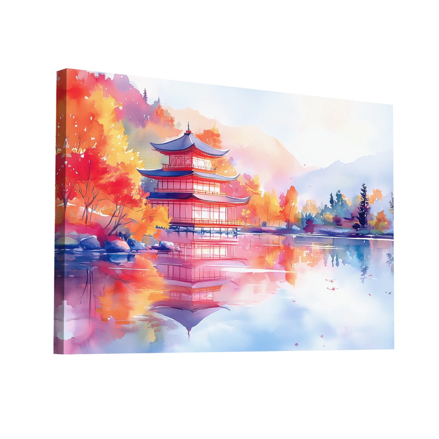 Product Hero 3D WebP Peinture Aquarelle Japonaise – Temple Paisible - Art Virtuoso