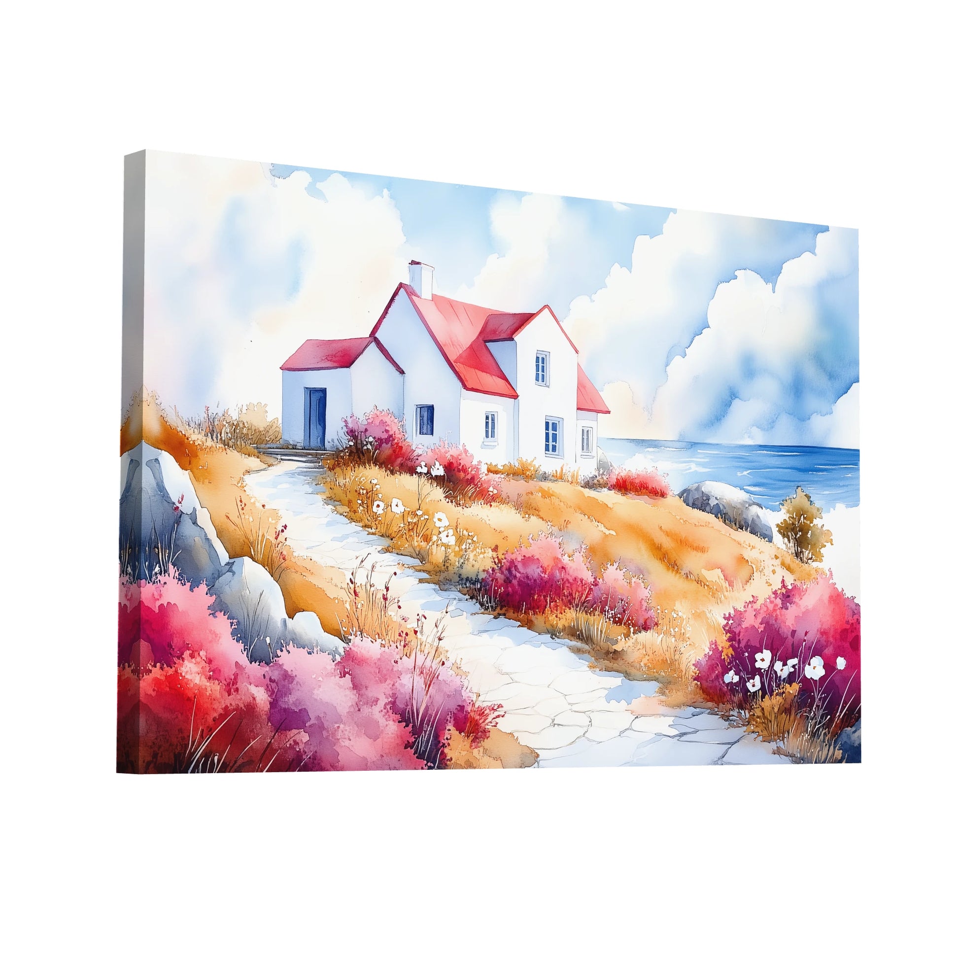 Product Hero 3D WebP Peinture Aquarelle Maison - Douceur et Sérénité en Bord de Mer - Art Virtuoso