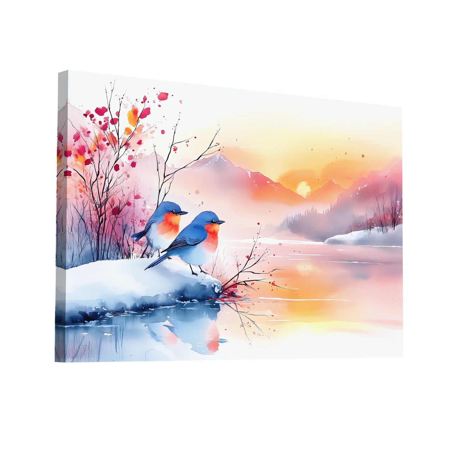 Product Hero 3D WebP Peinture Aquarelle - Oiseaux au Bord de l’Eau - Art Virtuoso