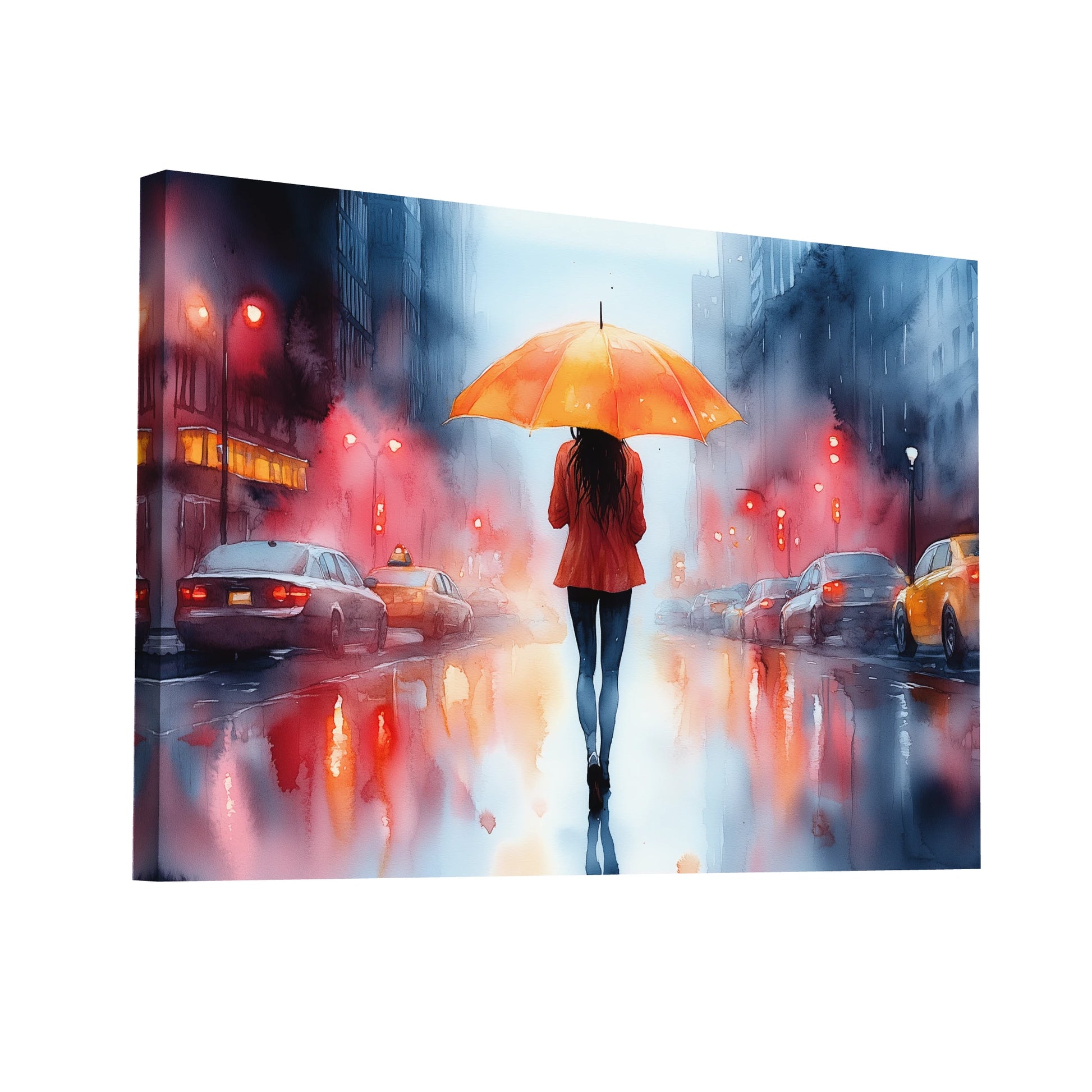 Product Hero 3D WebP Peinture Aquarelle Tableau – Pluie Urbaine Éblouissante - Art Virtuoso