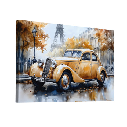 Product Hero 3D WebP Peinture Aquarelle Voiture – Élégance Rétro à Paris - Art Virtuoso