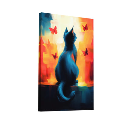 Product Hero 3D WebP Tableau Peinture Chat de Dos - Contemplation Crépusculaire - Art Virtuoso
