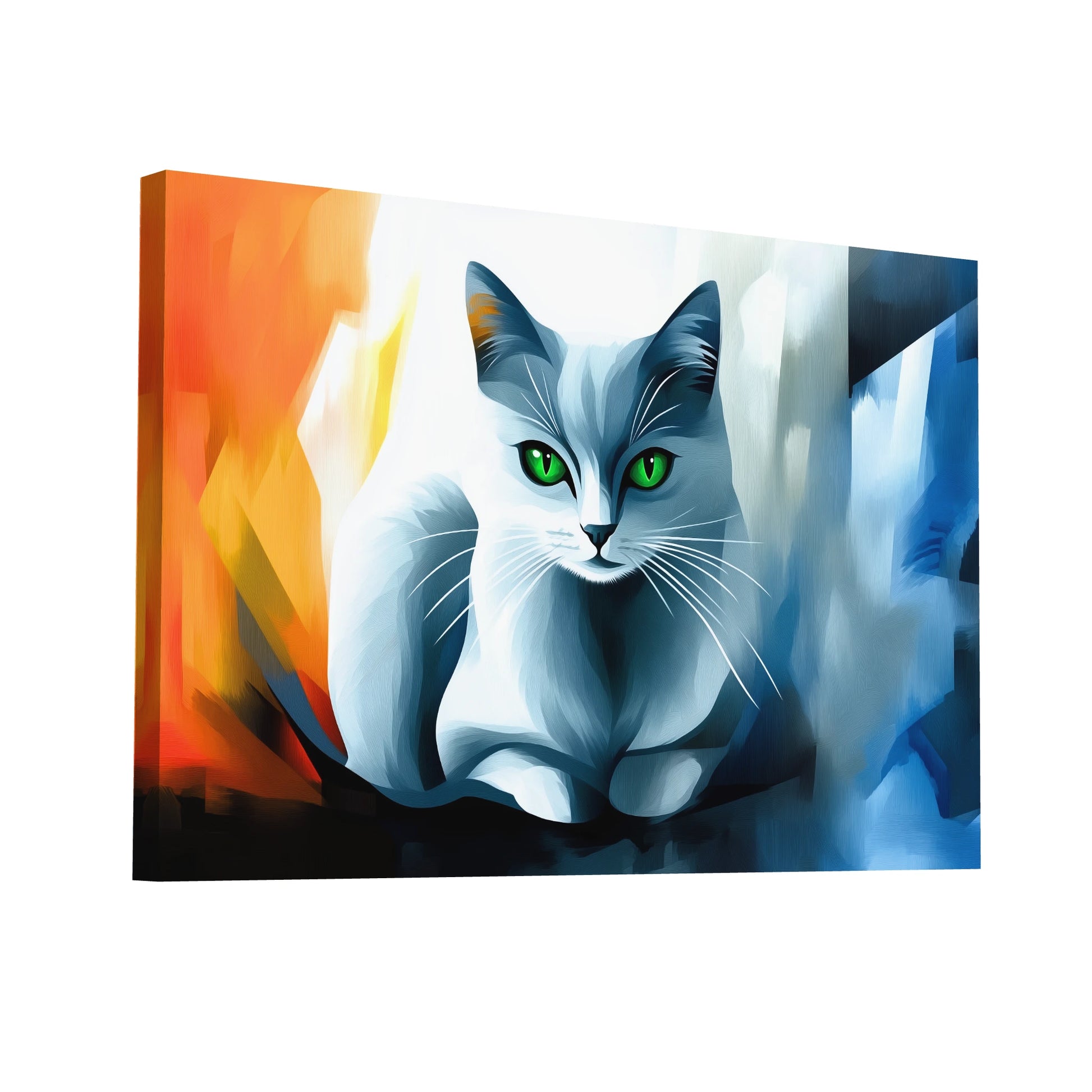 Product Hero 3D WebP Peinture Chat Gris - Regard Émeraude - Art Virtuoso