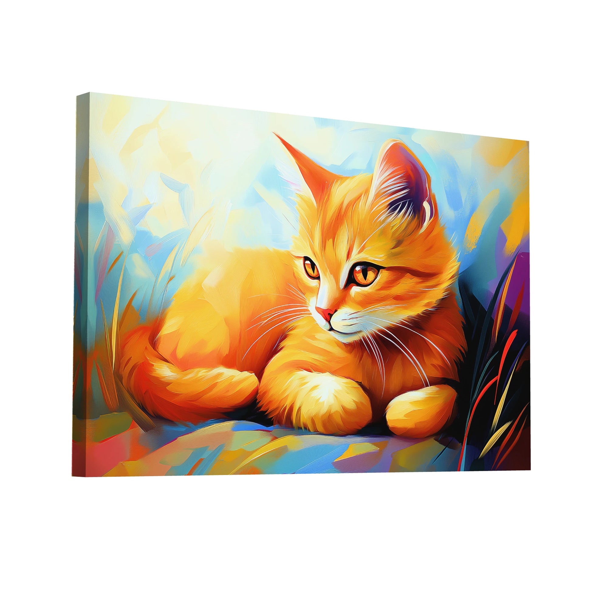 Product Hero 3D WebP Tableau Peinture Chat Jaune - Regard Félin - Art Virtuoso