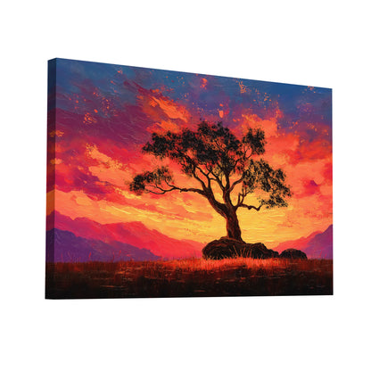 Product Hero 3D WebP Tableau Peinture Coucher de Soleil - Arbre Solitaire - Art Virtuoso