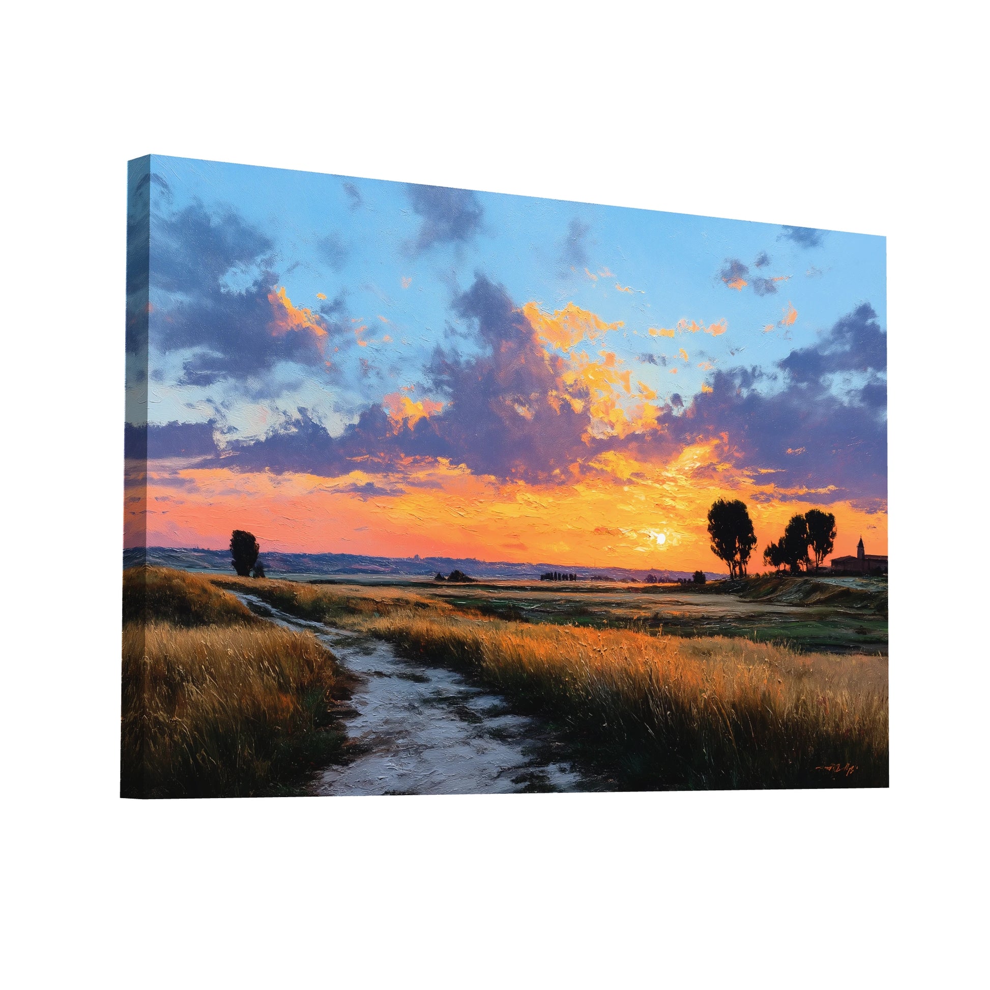 Product Hero 3D WebP Peinture Coucher de Soleil Simple : Sérénité Champêtre - Art Virtuoso