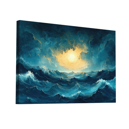 Product Hero 3D WebP Peinture Coucher de Soleil Mer : Tempête Dorée - Art Virtuoso