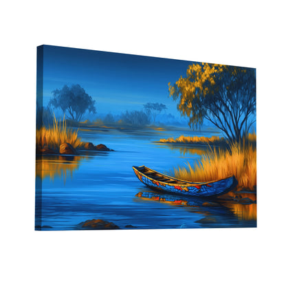 Product Hero 3D WebP Peinture Déco Africaine - pirogue au bord du fleuve - Art Virtuoso