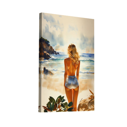Product Hero 3D WebP Peinture Femme de Dos sur la Plage Ensoleillée - Art Virtuoso