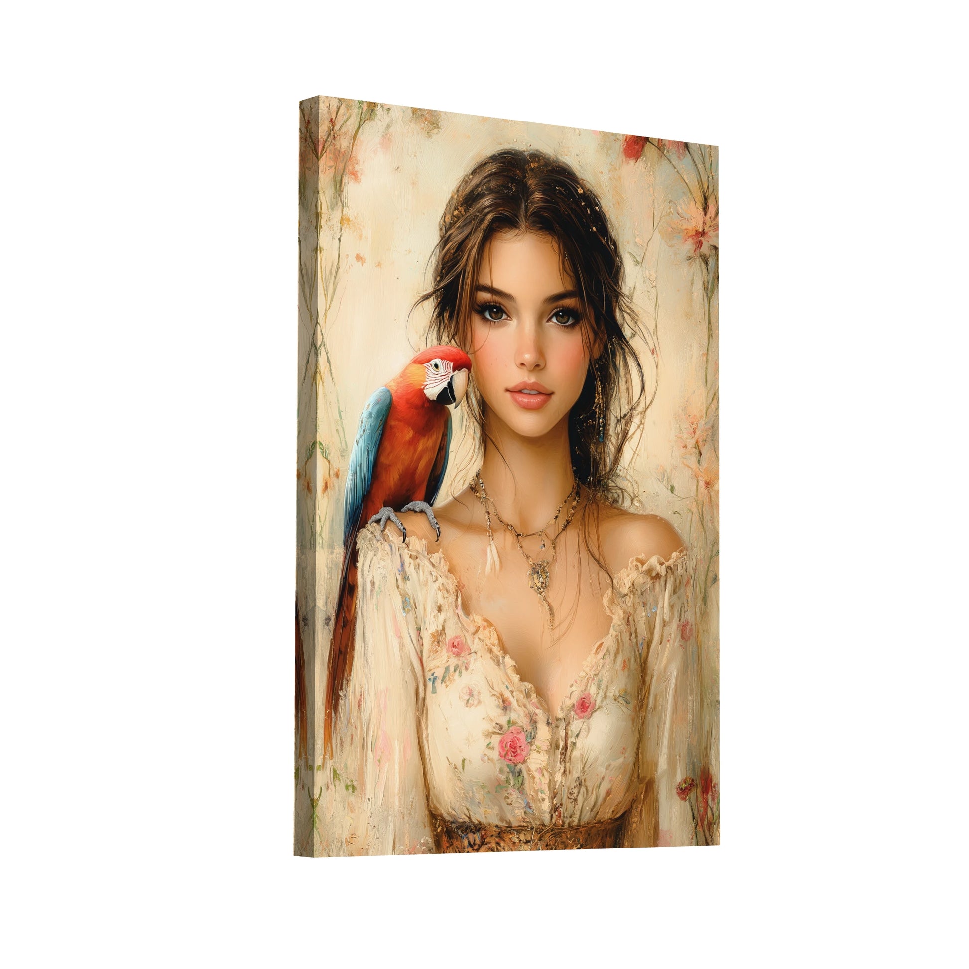 Product Hero 3D WebP Peinture Femme Perroquet : L'Élégance Évoquée - Art Virtuoso