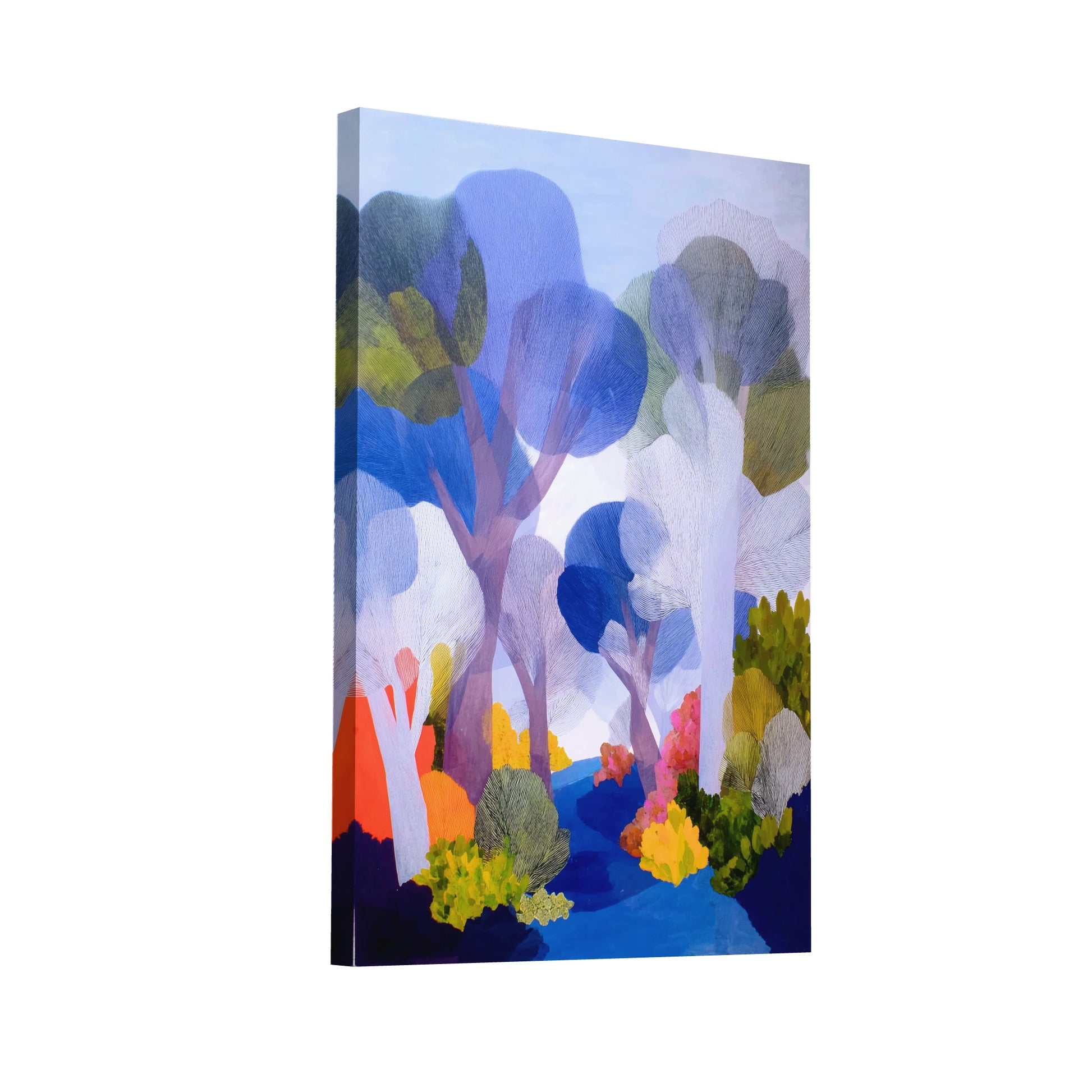 Product Hero 3D WebP Peinture Forêt nordique indigo et fauve - Art Virtuoso