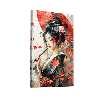 Product Hero 3D WebP Tableau Peinture Geisha - Ombrelle Rouge et Beauté Japonaise - Art Virtuoso