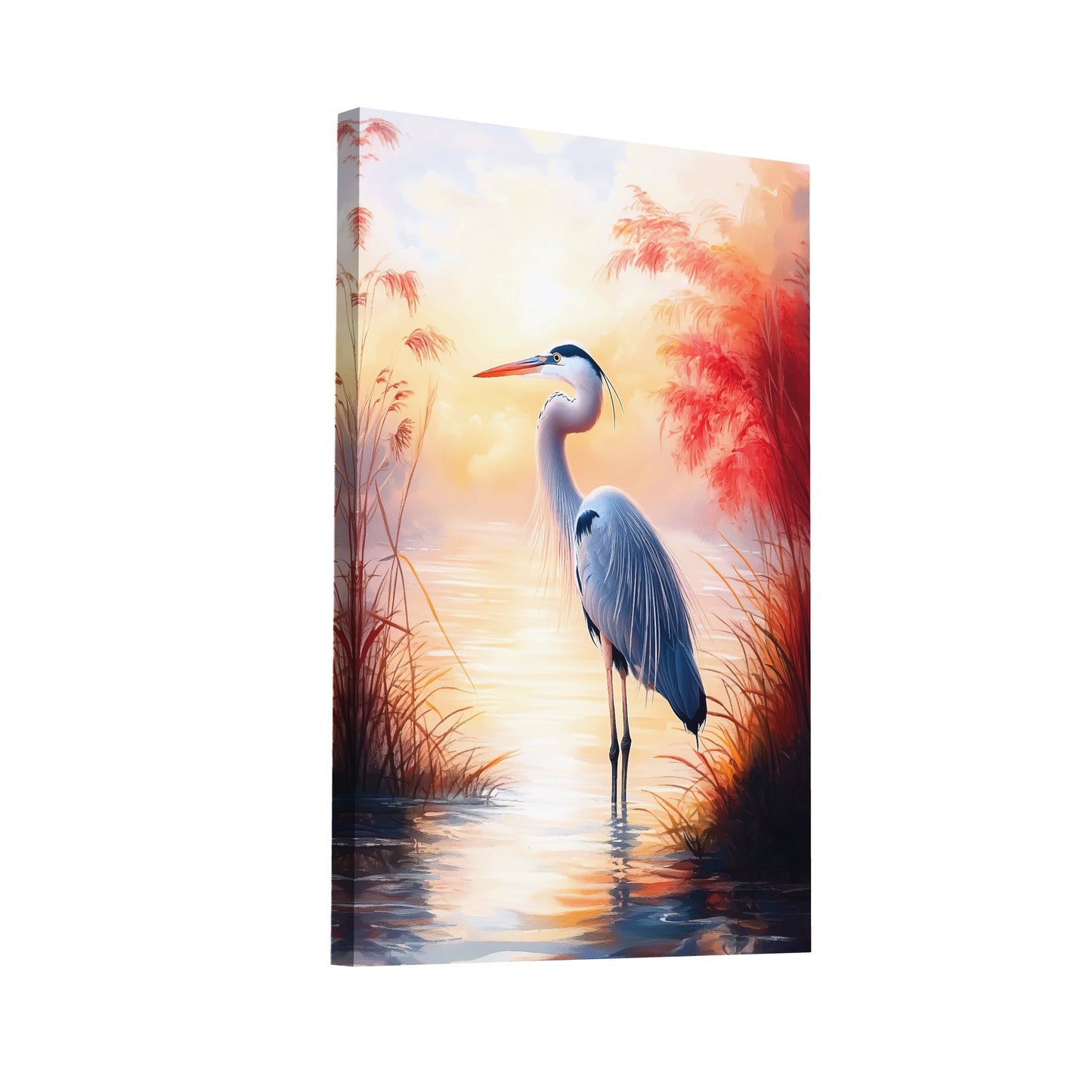Product Hero 3D WebP Peinture Héron : Reflets d'Aurore - Art Virtuoso