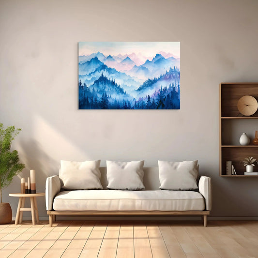 Peinture Montagne - Bleu Onirique Affiches, reproductions et œuvres graphiques Art Virtuoso