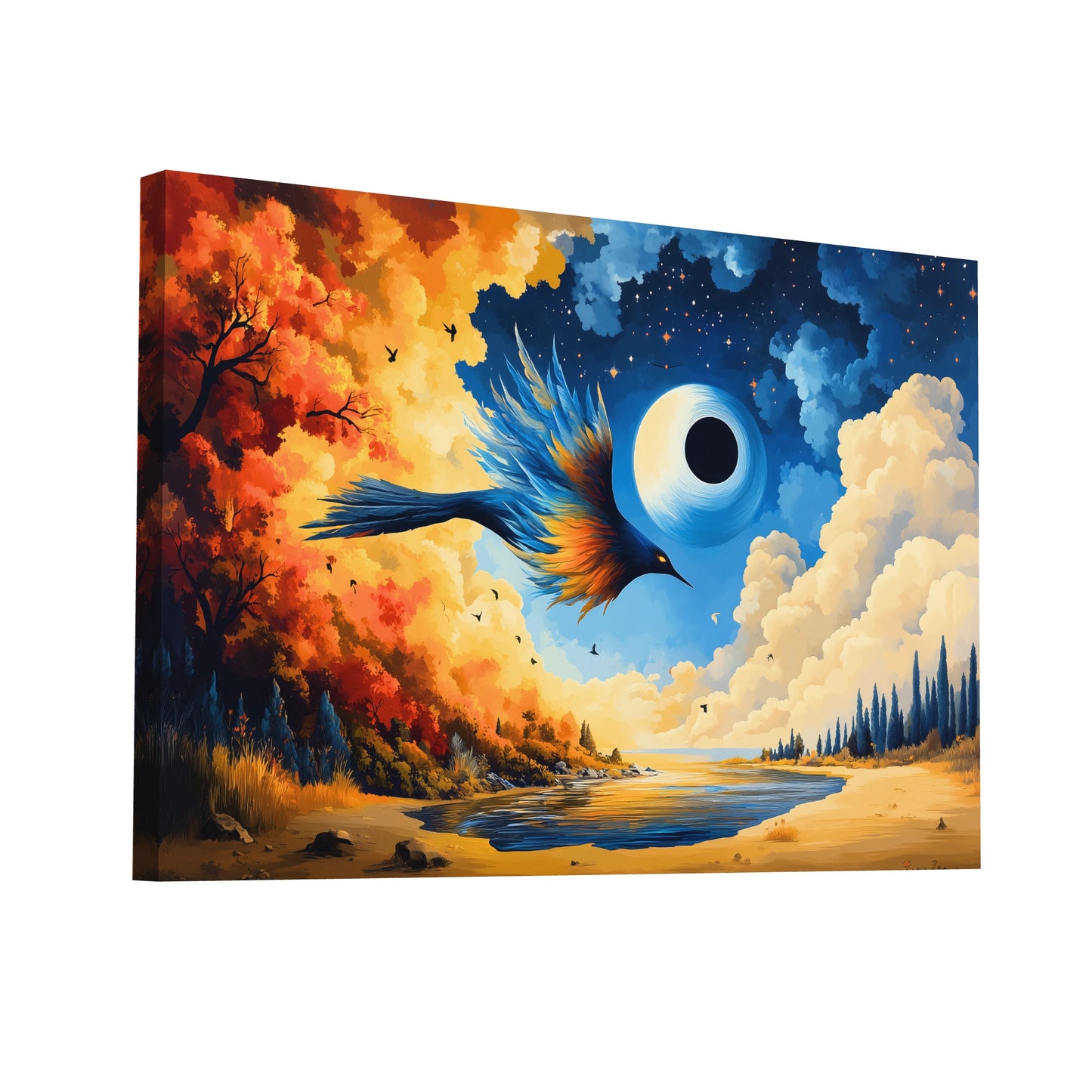 Product Hero 3D WebP Peinture Surréaliste Oiseau : Éclipse Onirique - Art Virtuoso