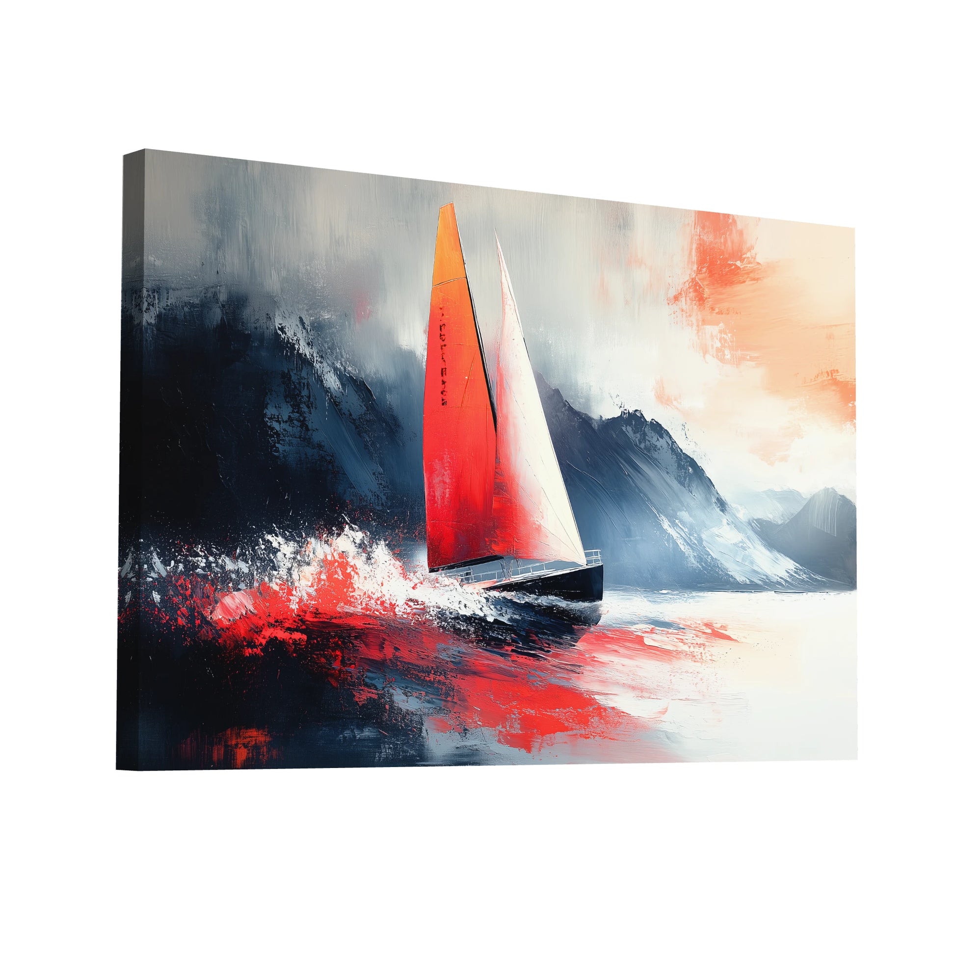 Product Hero 3D WebP Tableau Bateau Voile Rouge : Odyssée Écarlate - Art Virtuoso