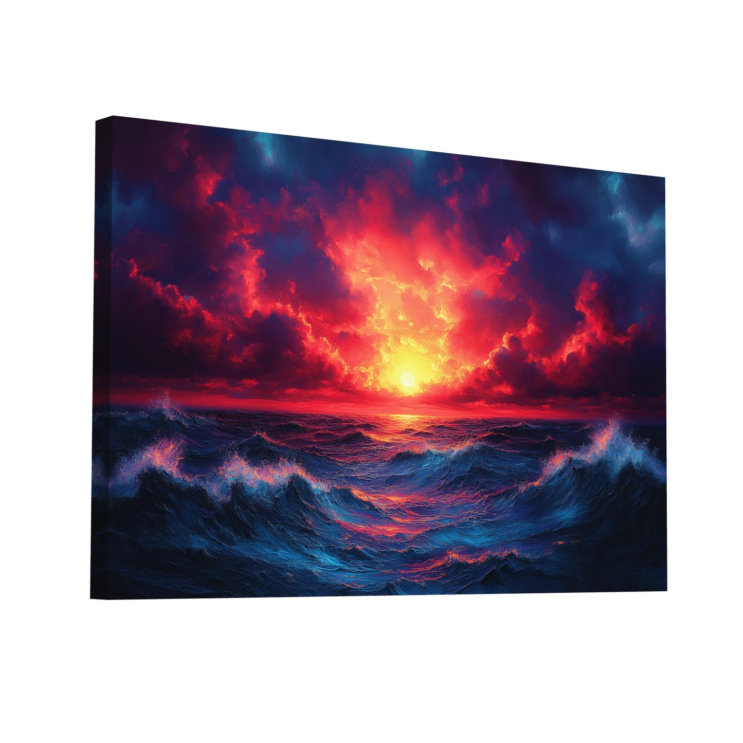 Product Hero 3D WebP Tableau Mer Couchant : Symphonie Écarlate - Art Virtuoso