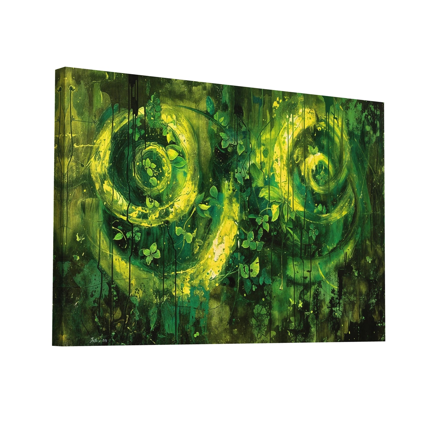 Product Hero 3D WebP Peinture Tableau Vert - Spirales Végétales - Art Virtuoso