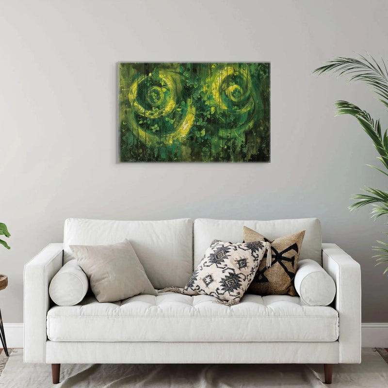 Peinture Tableau Vert - Spirales Végétales Art Virtuoso