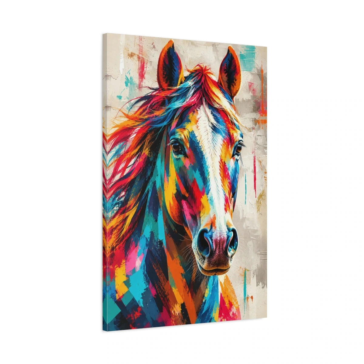 Peinture tête de cheval moderne – Crinière en couleurs - toile 3D avec bords imprimés - Art Virtuoso