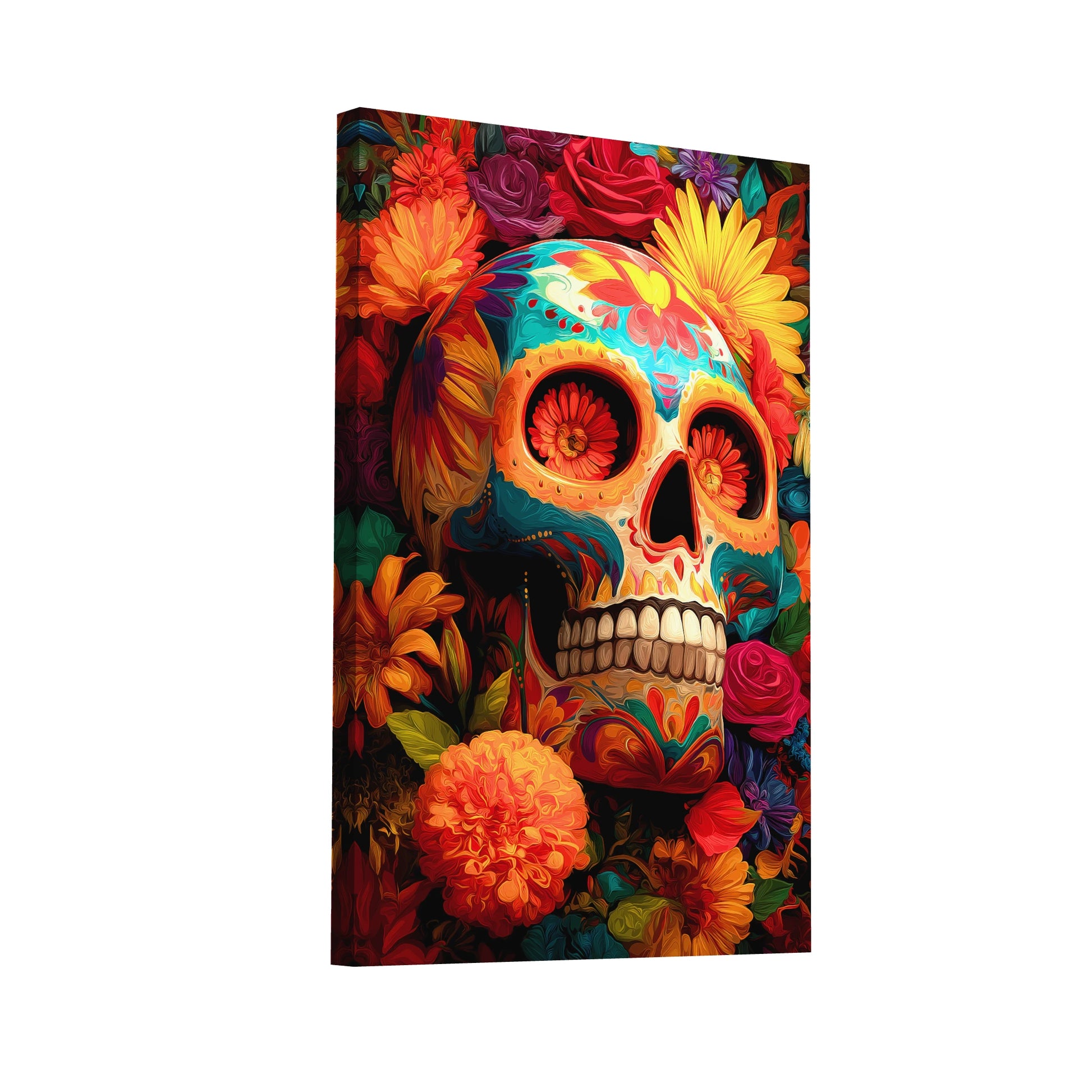 Product Hero 3D WebP Peinture Tête de Mort Fleurie – Vanité Mexicaine - Art Virtuoso