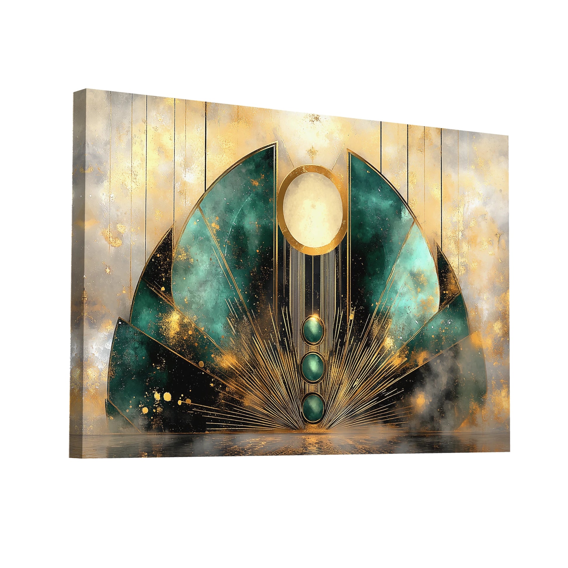 Product Hero 3D WebP Peinture Verte Art Deco - Éventail Émeraude - Art Virtuoso
