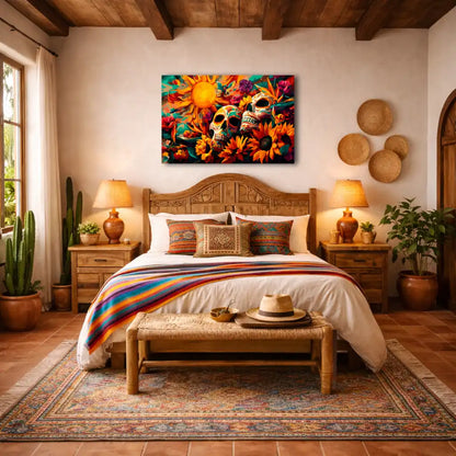 Florale Calavera – Sonne, Blumen und Lebenssymbole – Kunstdruck