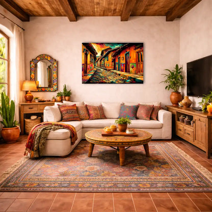 Bunte Mexiko-Gasse – Urbaner Durchgang – Gemälde