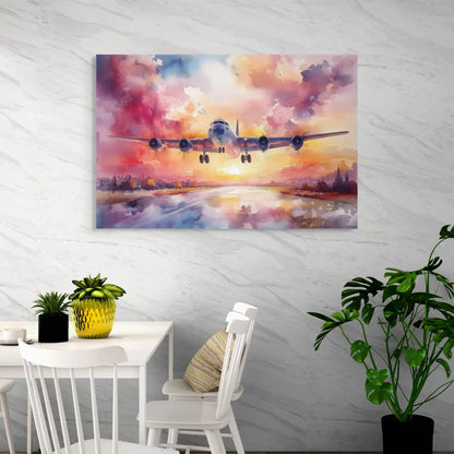 Peinture Aquarelle Avion – Envol au Crépuscule Affiches, reproductions et œuvres graphiques Art Virtuoso