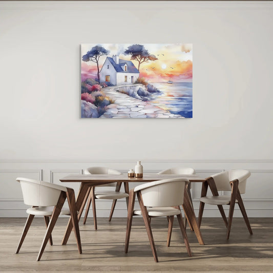 Peinture Aquarelle Bretagne – Maison en Bord de Mer Affiches, reproductions et œuvres graphiques Art Virtuoso