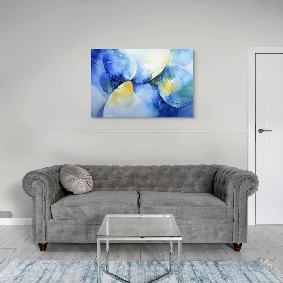 Peinture Aquarelle Contemporaine – Fluidité Abstraite en Bleu