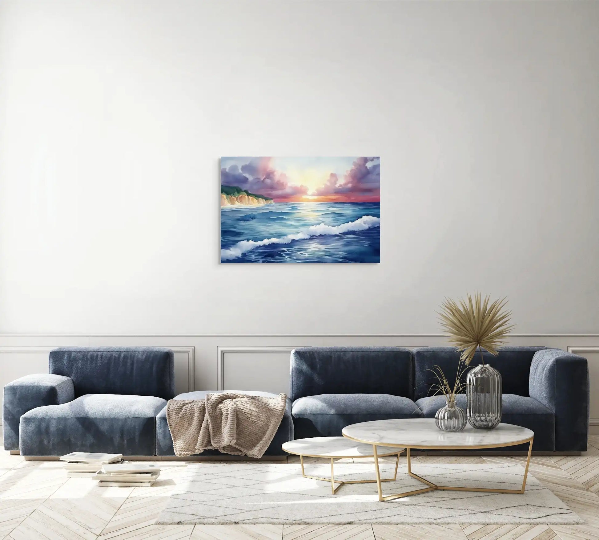 Peinture Aquarelle Marine – Vague et Soleil Affiches, reproductions et œuvres graphiques Art Virtuoso