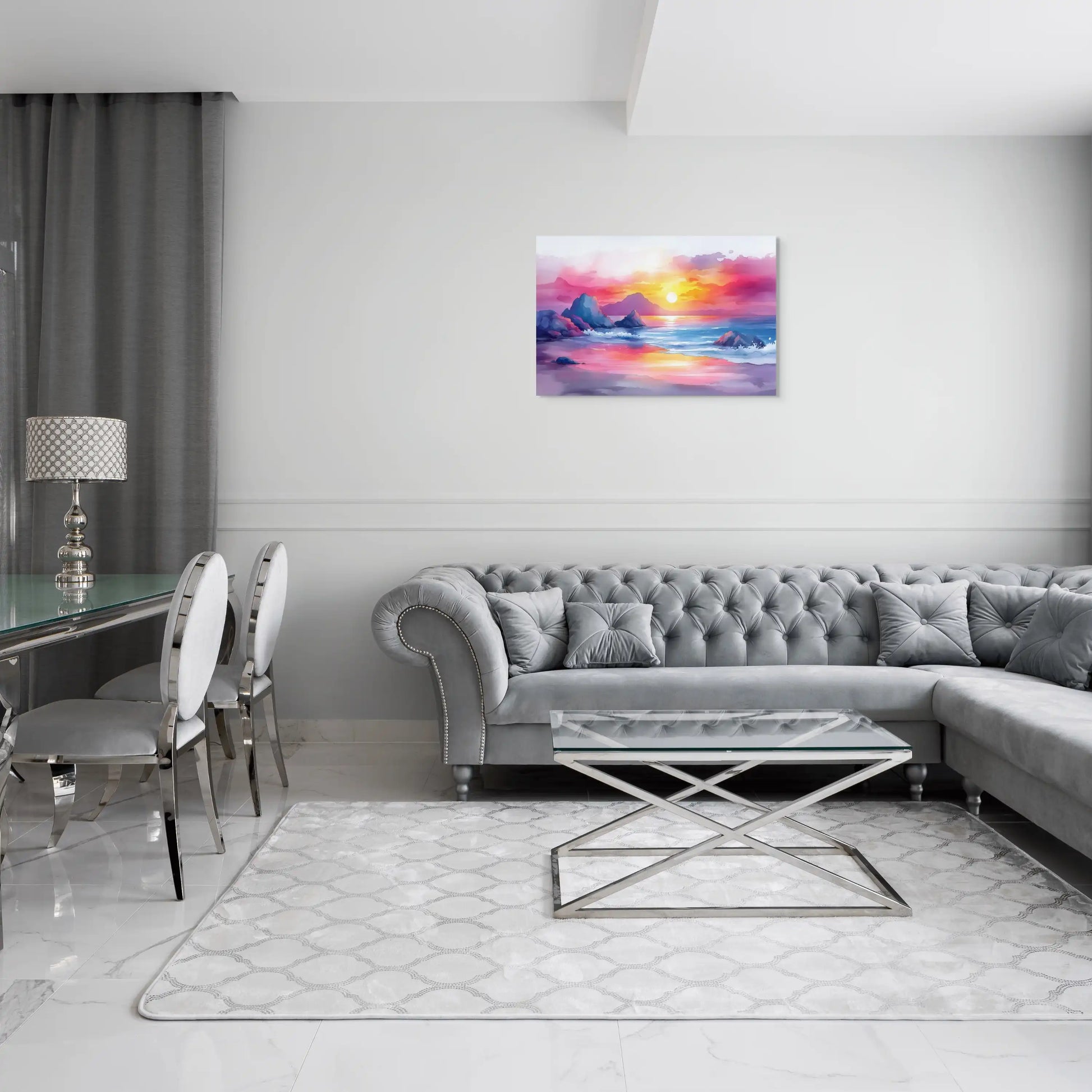 Peinture Aquarelle Plage – Coucher de Soleil Éclatant Affiches, reproductions et œuvres graphiques Art Virtuoso