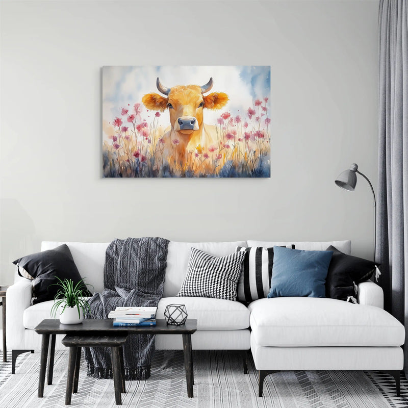 Peinture Aquarelle Vache – Sérénité Champêtre sur toile