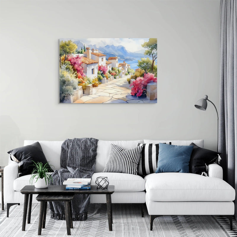 Peinture Aquarelle — Village Méditerranéen