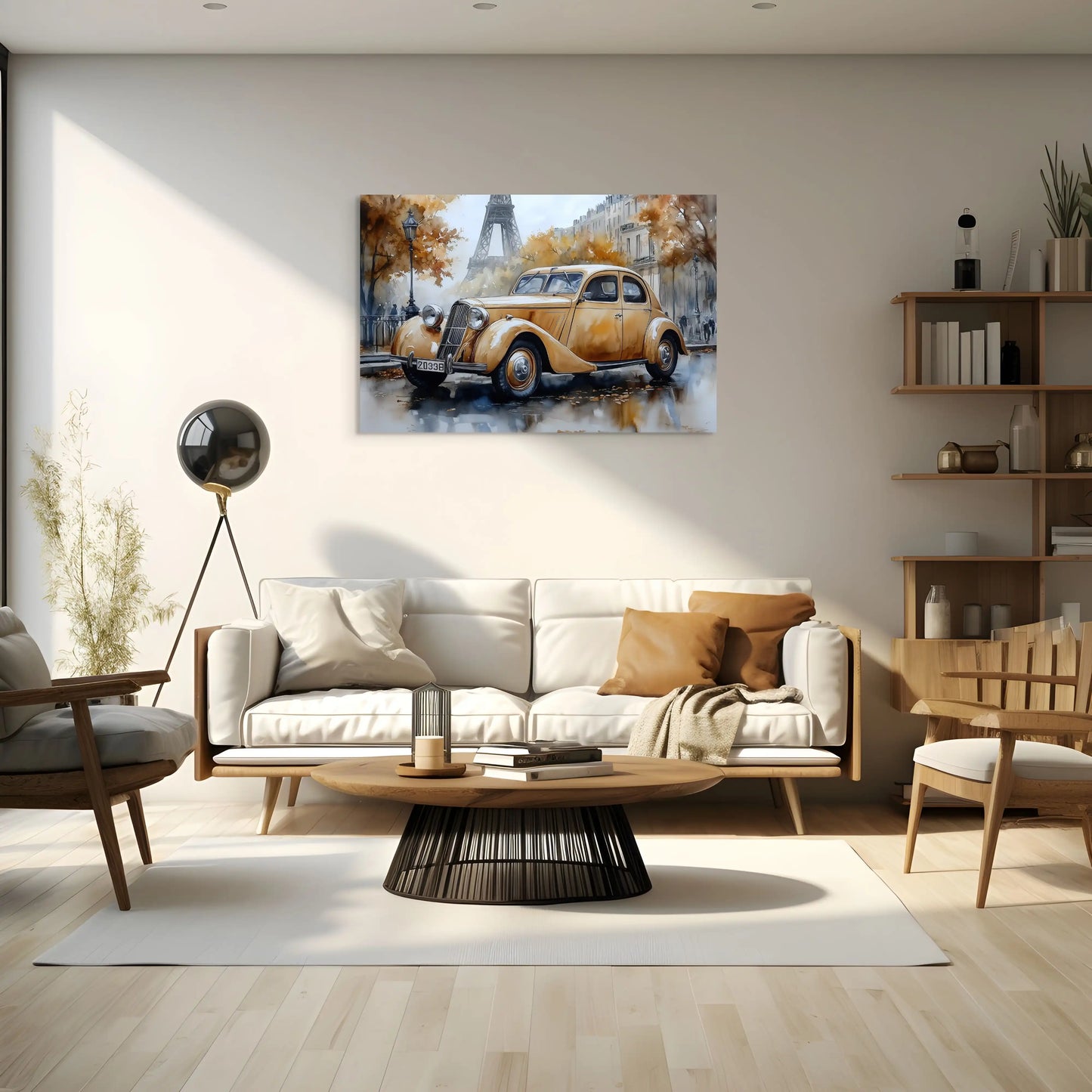 Peinture Aquarelle Voiture – Élégance Rétro à Paris Affiches, reproductions et œuvres graphiques Art Virtuoso