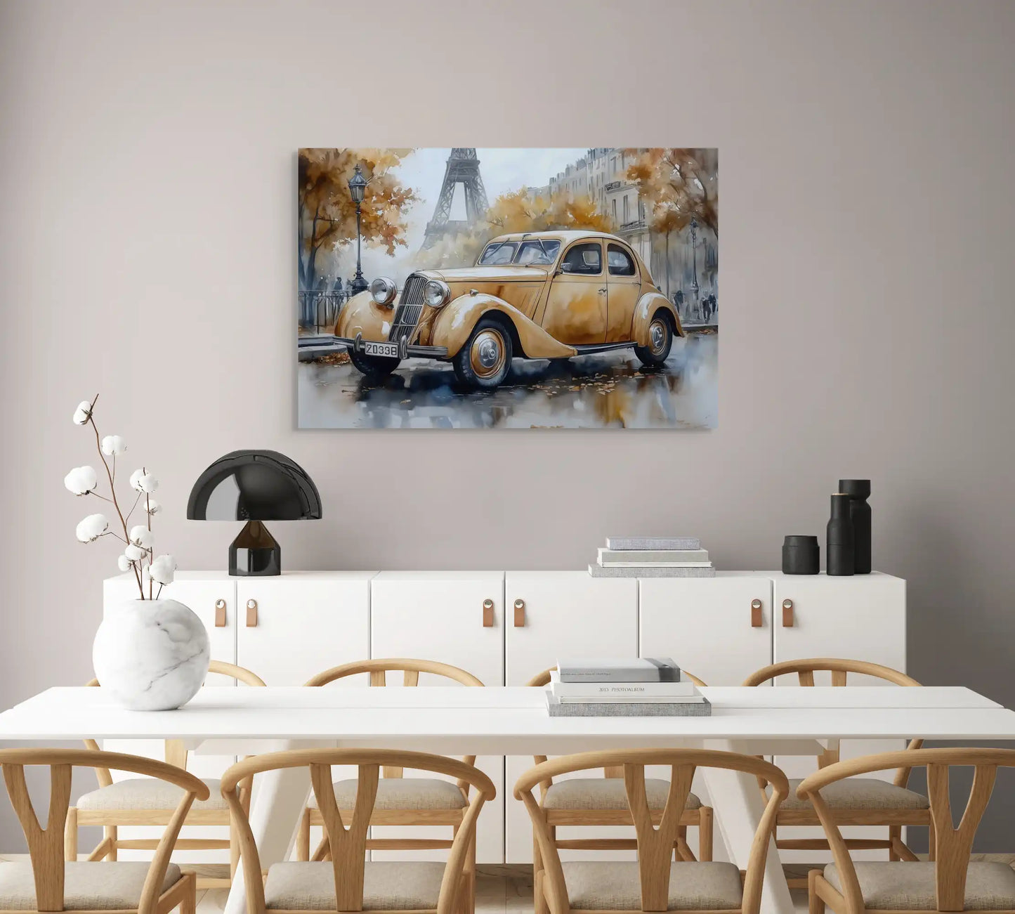 Peinture Aquarelle Voiture – Élégance Rétro à Paris Affiches, reproductions et œuvres graphiques Art Virtuoso