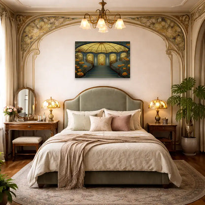 Belle Époque Atrium – Treppe mit Rosen – Kunstdruck