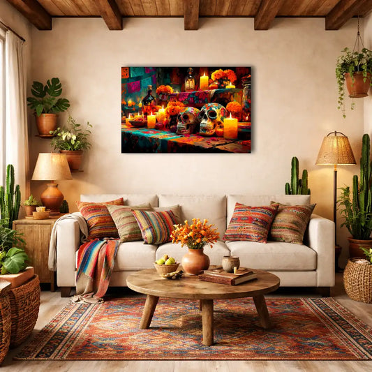 Peinture Calavera Décoration – Autel Mexicain aux Couleurs du Jour des Morts