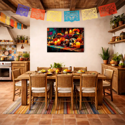 Calavera Dekoration – Mexikanischer Altar zum Día de los Muertos – Leinwand