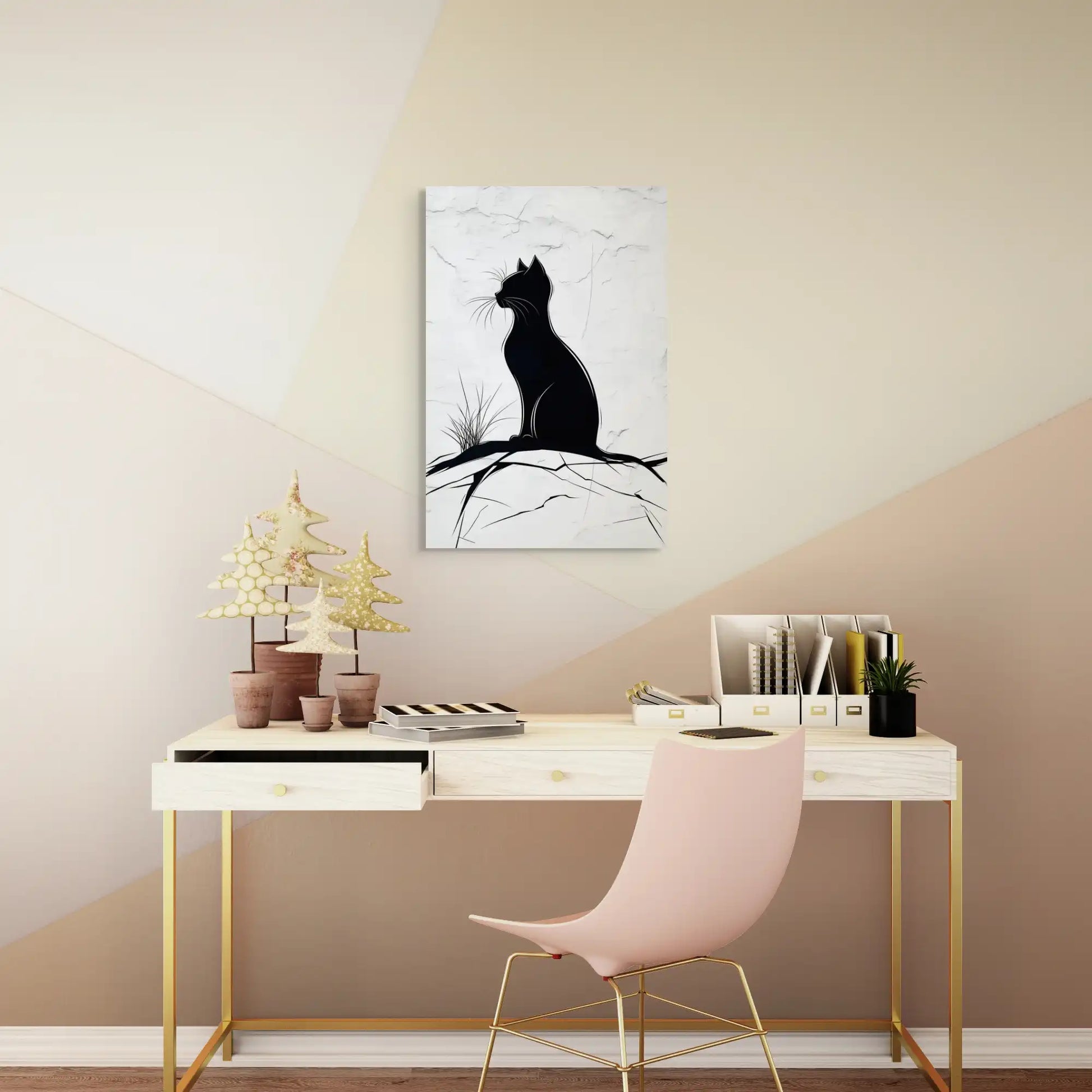 Peinture Chat Simple - Silhouette Contemplative Affiches, reproductions et œuvres graphiques Art Virtuoso